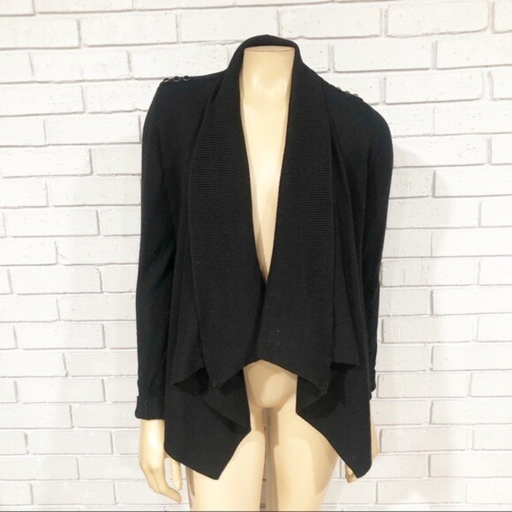 White House Black Market Black Draped Waterfall Cardigan Old Money XS